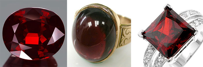 Garnet. Gemstone. Faceted garnet, garnet rings