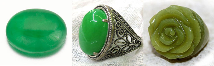 Jadeite. Gemstone. Ring with jadeite, carved jadeite
