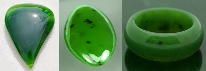 Nephrite. Gemstone. Nephrite cabochons and ring