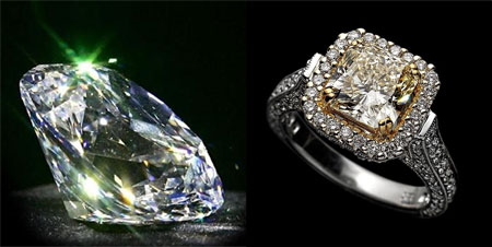 Алмаз. Драгоценный камень, кольцо с ограненными алмазами
