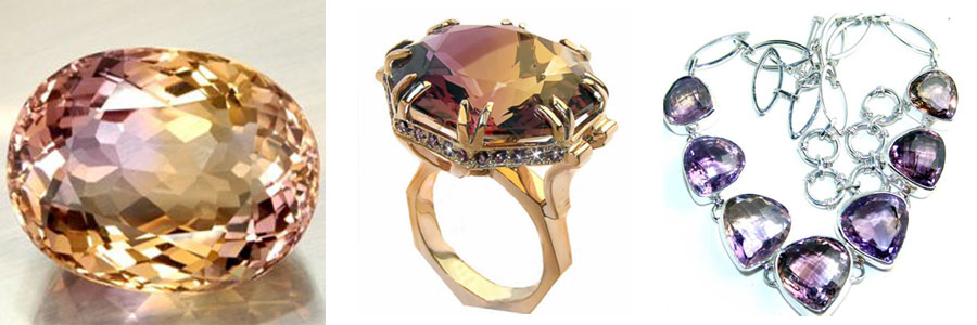 Ametrin. Gemstone. Ring and necklace with ametrine