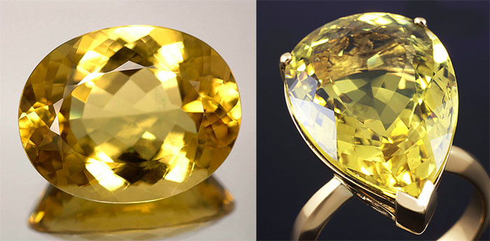 Heliodor. Gemstone. Faceted heliodors