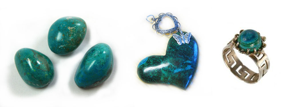 Chrysocolla. Gemstone. Jewelry and ring with chrysocolla