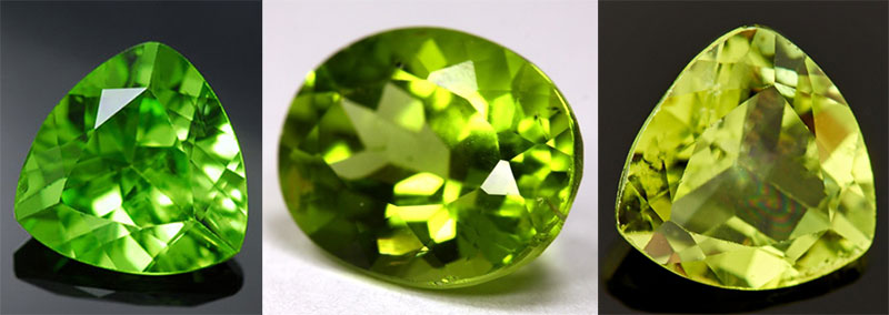 Chrysolite. Gemstone. Faceted chrysolites