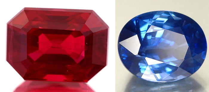 Corundum. Gemstone. Faceted corundum - ruby and sapphire